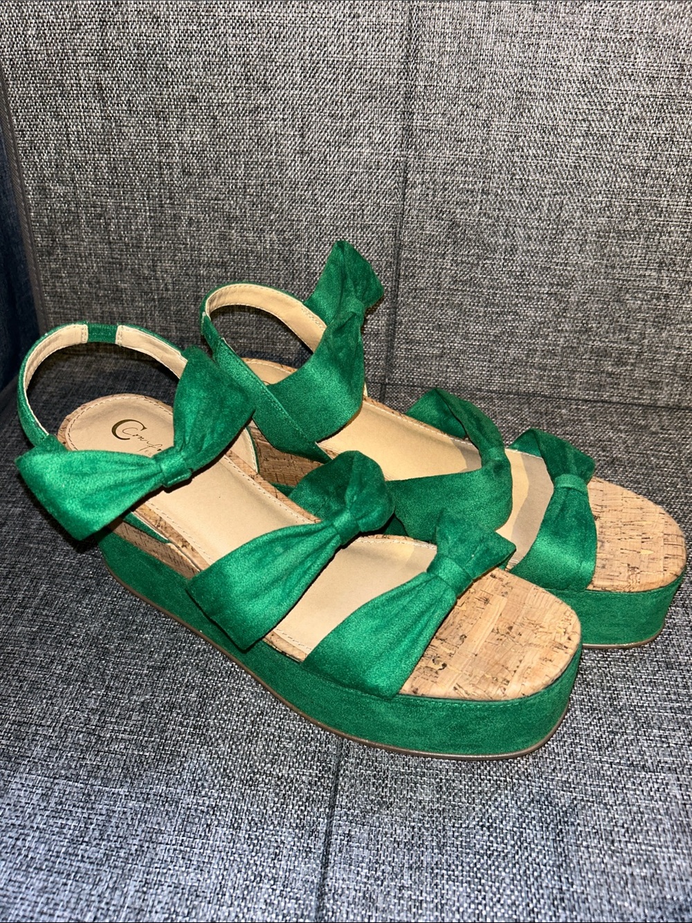 Emerald Green Bow Platform Wedge Sandals for Women